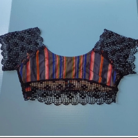 CLEARANCE! NWOT Free People Aruba Crochet Multicolor Crop Top, Cotton Modal - Picture 3 of 9